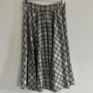 Vintage Authentic 50’s 60’s Plaid Circle Midi Skirt Black White Yellow Size M